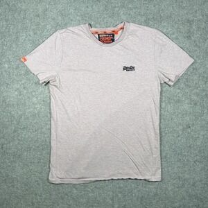 Superdry T Shirt Womens Size Large Grey Logo Spell Out Orange Label Short Sleeve